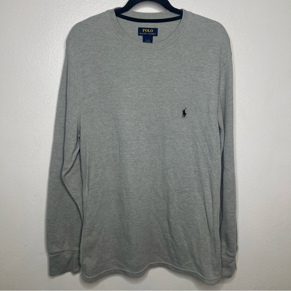 Polo Ralph Lauren Shirt Gray Thermal Waffle Long Sleeve Black Pony - Men's Large